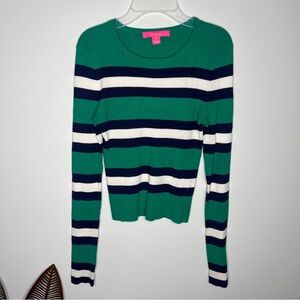 M19 Lilly Pulitzer Adeen Pullover Sweater‎ Emerald Green Safari Stripe
